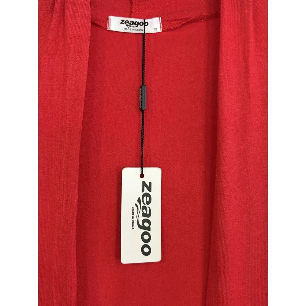 Zeagoo Women's Red Solid Open Front 3/4 Sleeve Knit Rayon/Spandex Cardigan XL - Picture 2 of 3